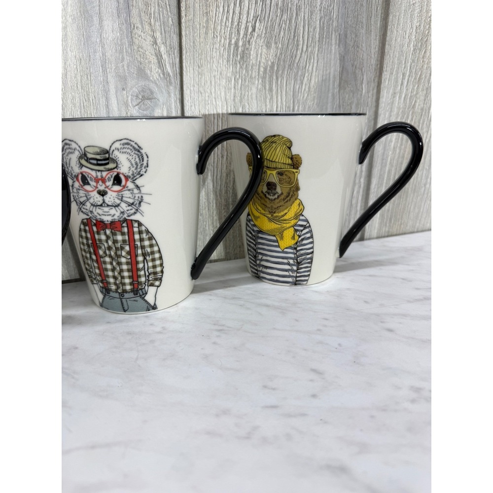 Hipster Animal Coffee Mug Set of 4 French Bulldog Deer Mouse Bear Ceramic 12oz - Picture 5 of 8